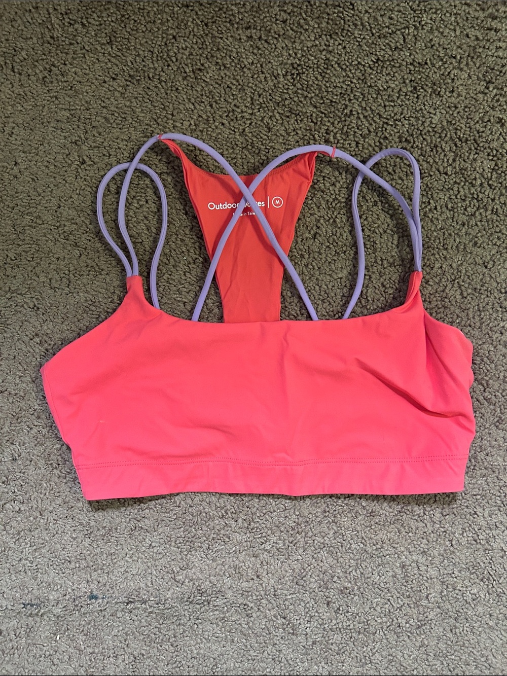 Outdoor Voices Coral Sports Bra with Lavender Straps
